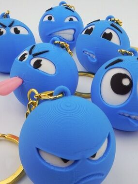 Source Unknown Blue Emoji Face Keychain Set